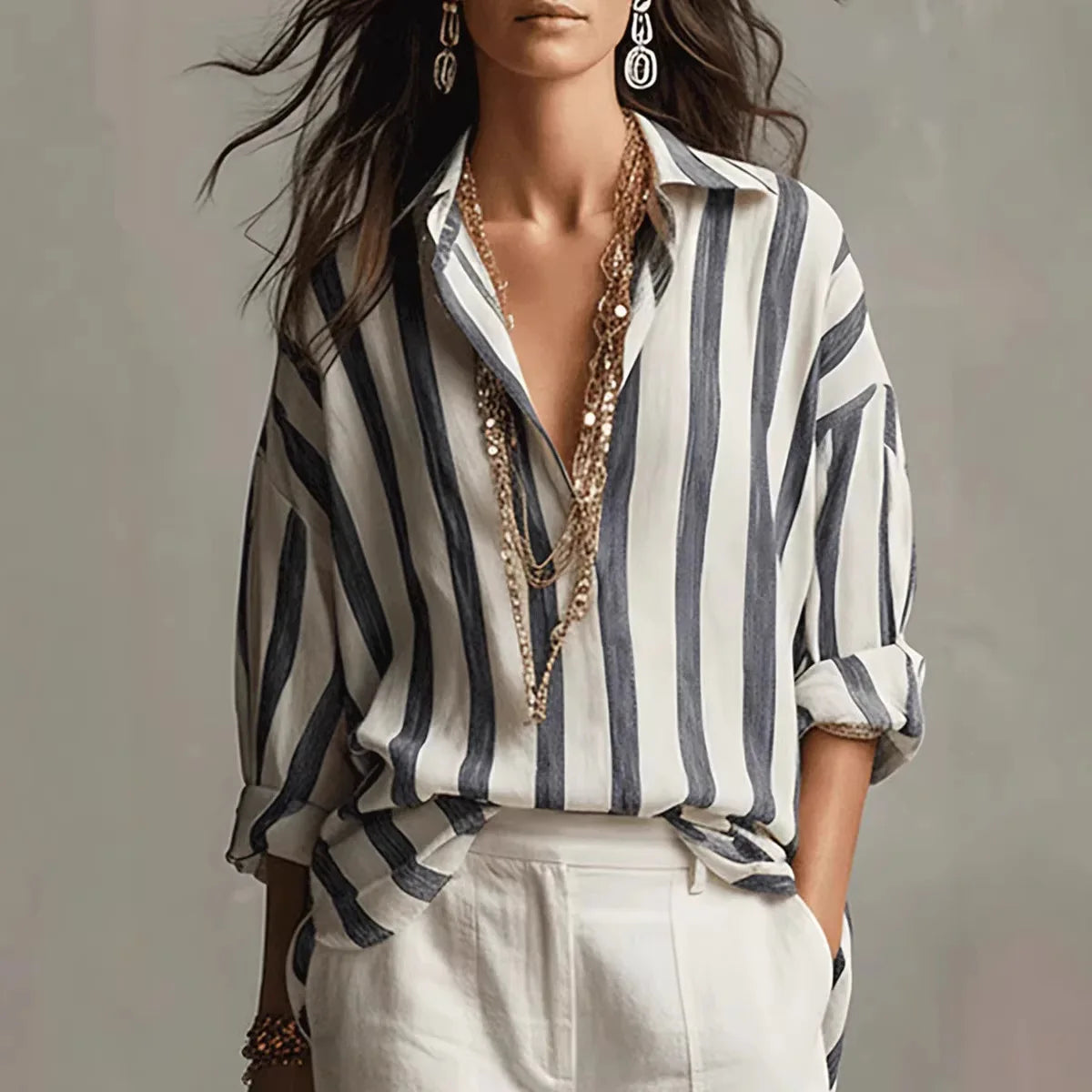 Saar - Stijlvolle Linnen Blouse Dames met Streepdessin en Oversized Pasvorm