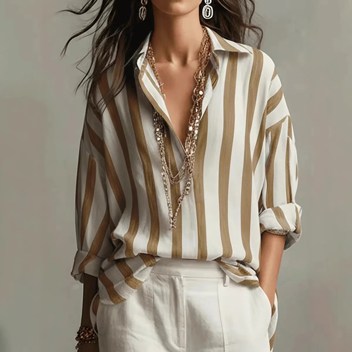 Saar - Stijlvolle Linnen Blouse Dames met Streepdessin en Oversized Pasvorm