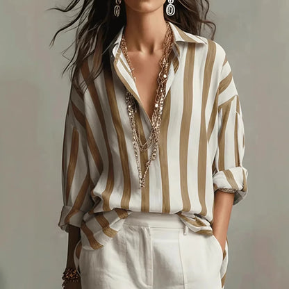 Saar - Stijlvolle Linnen Blouse Dames met Streepdessin en Oversized Pasvorm
