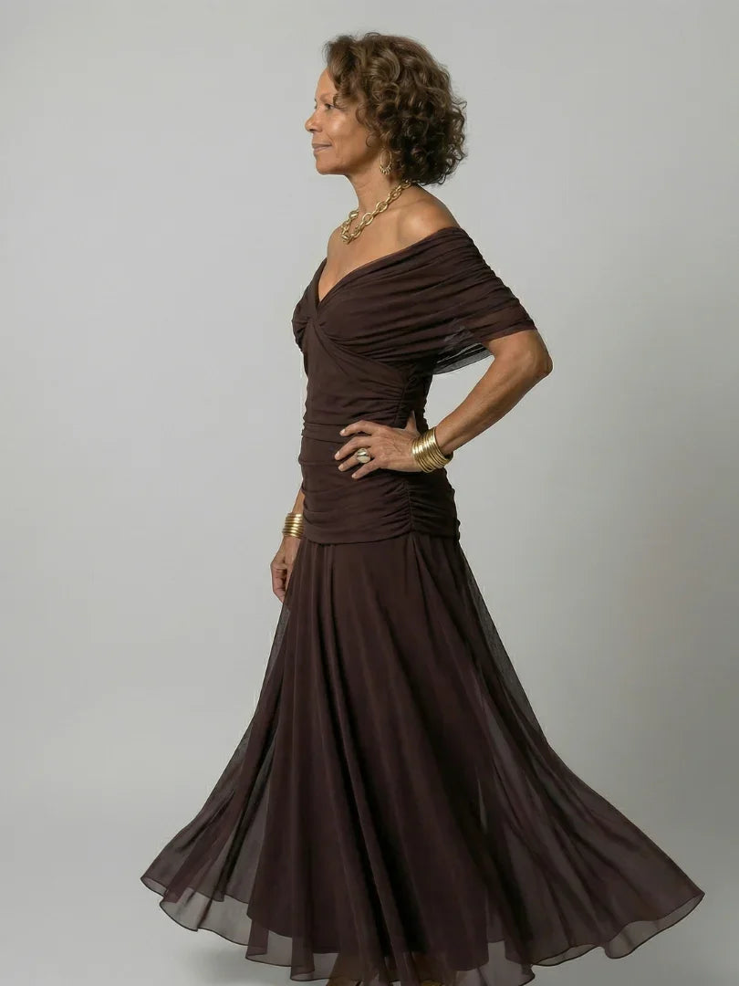 Saar - Vintage Zomerjurk Dames met Schoudervrije Hals en Getailleerde Taille