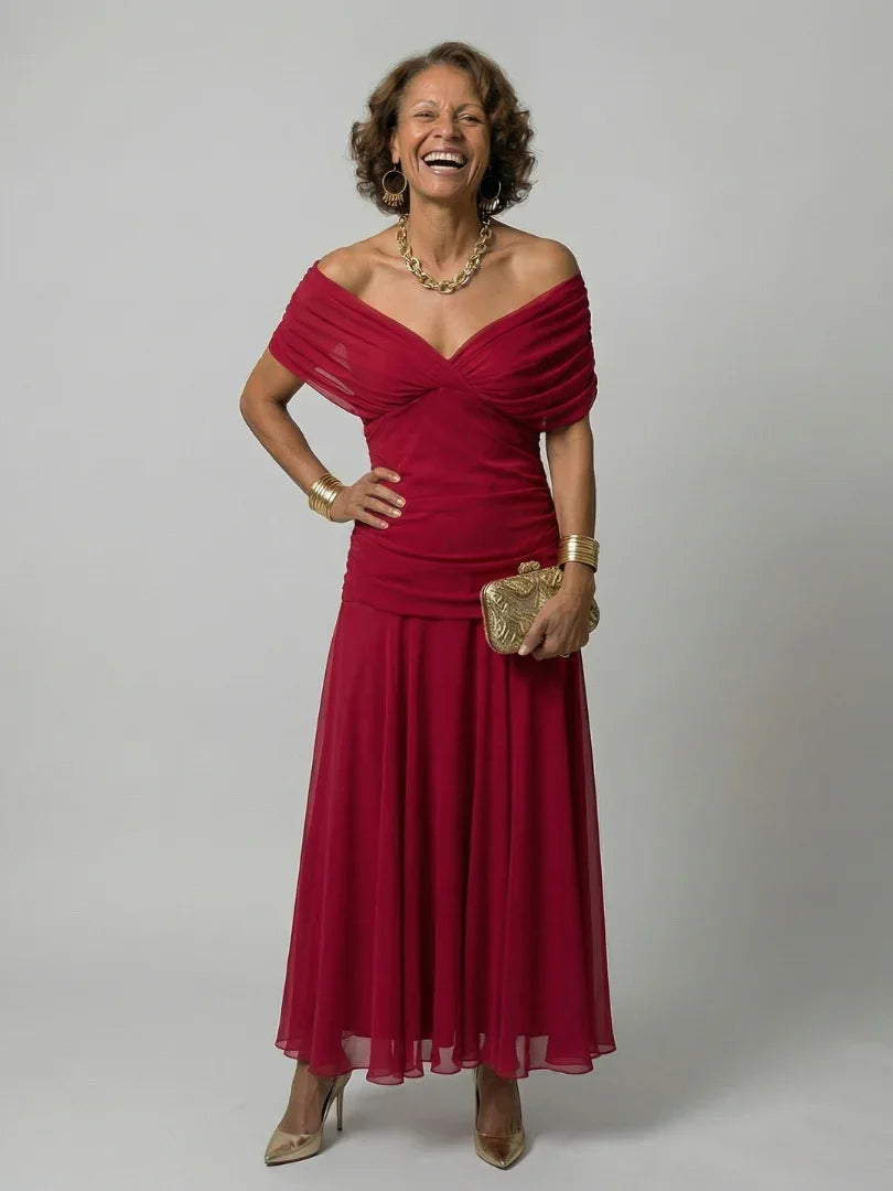 Saar - Vintage Zomerjurk Dames met Schoudervrije Hals en Getailleerde Taille