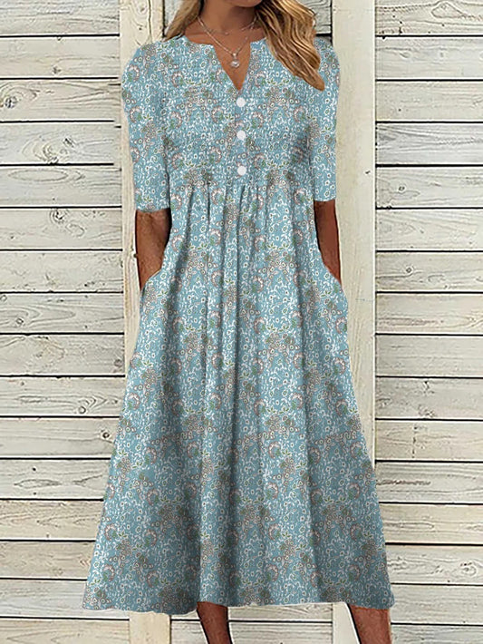 Saar - Vrolijke Zomerjurk Dames met Bloemenprint en Knoopsluiting