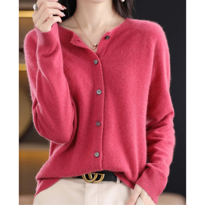 Sanne - Dames Gebreid Vest Cashmere Stijl met Knoopsluiting en Ronde Hals