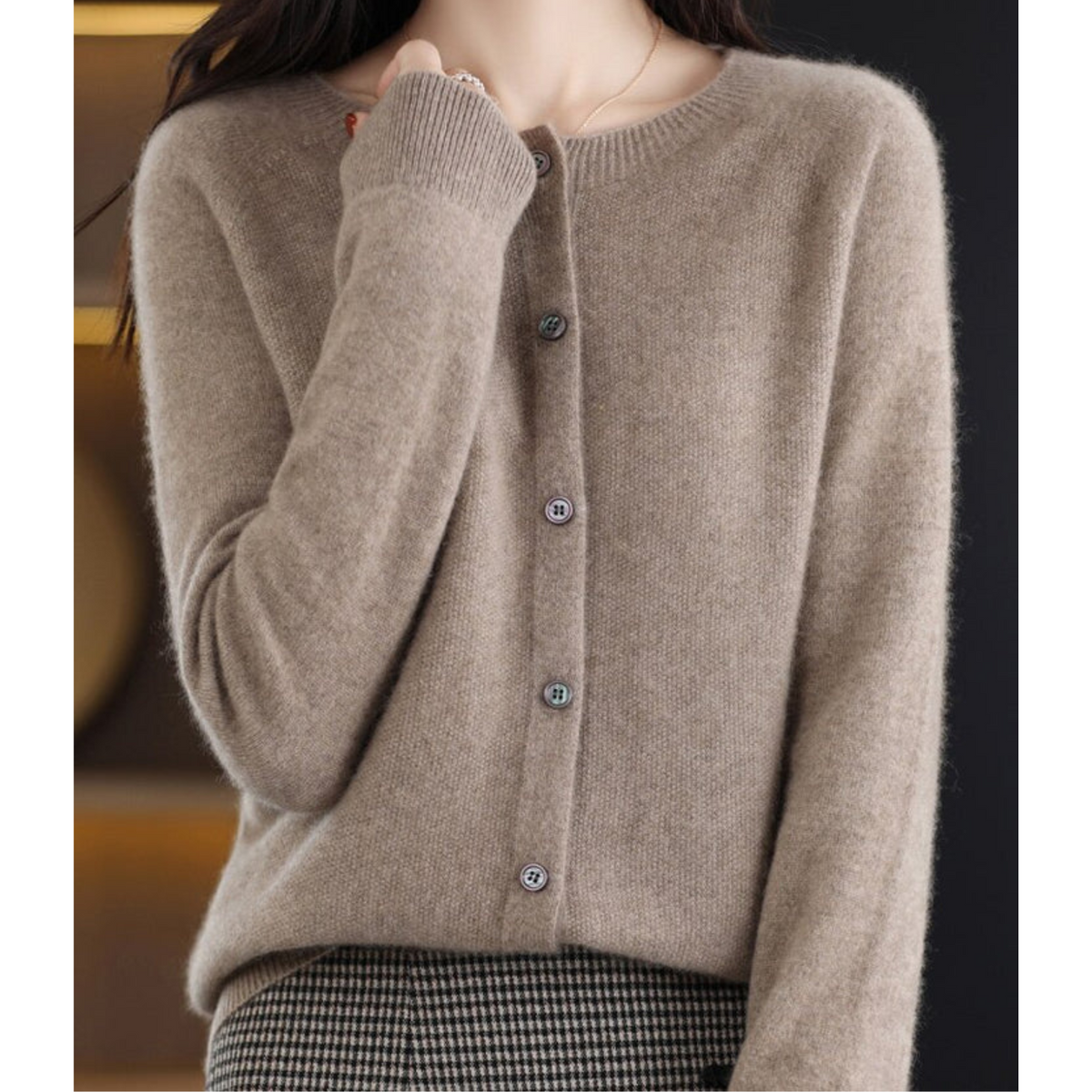 Sanne - Dames Gebreid Vest Cashmere Stijl met Knoopsluiting en Ronde Hals