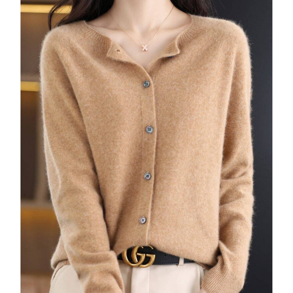 Sanne - Dames Gebreid Vest Cashmere Stijl met Knoopsluiting en Ronde Hals