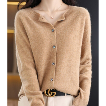 Sanne - Dames Gebreid Vest Cashmere Stijl met Knoopsluiting en Ronde Hals