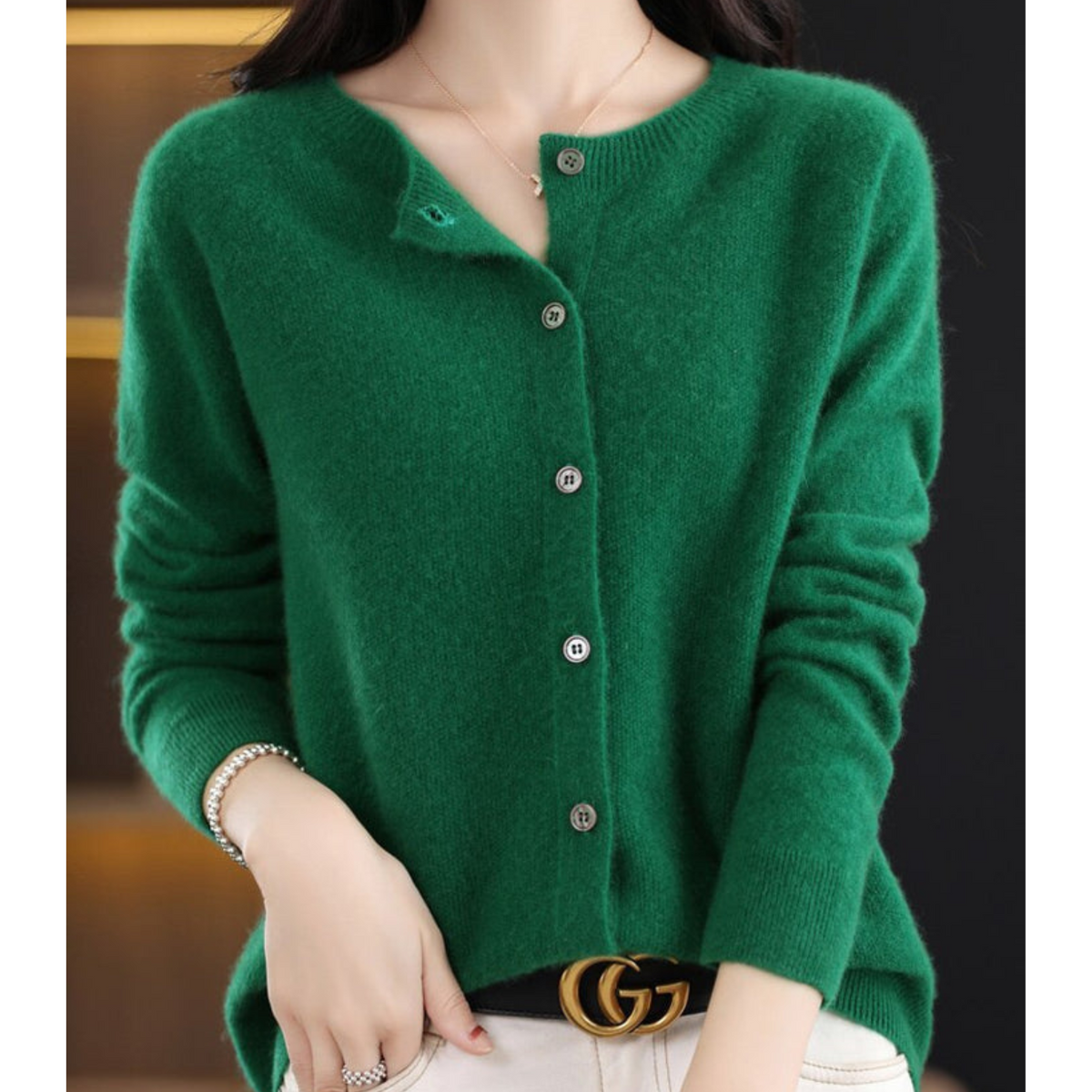 Sanne - Dames Gebreid Vest Cashmere Stijl met Knoopsluiting en Ronde Hals