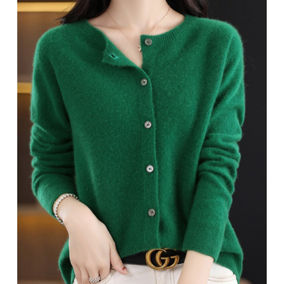 Sanne - Dames Gebreid Vest Cashmere Stijl met Knoopsluiting en Ronde Hals