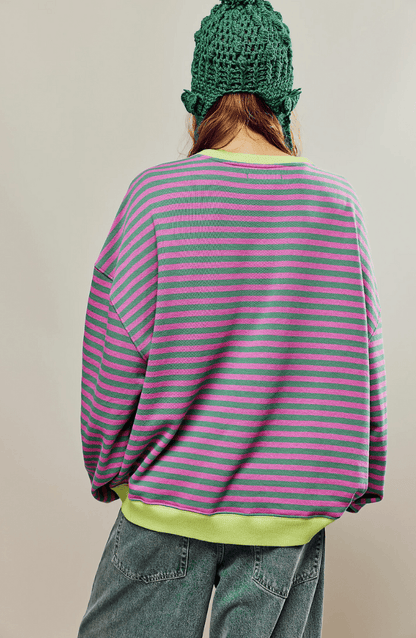 Sanne - Dames Oversized Longsleeve Top met Comfort Pasvorm en Strepen