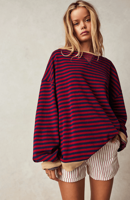 Sanne - Dames Oversized Longsleeve Top met Comfort Pasvorm en Strepen