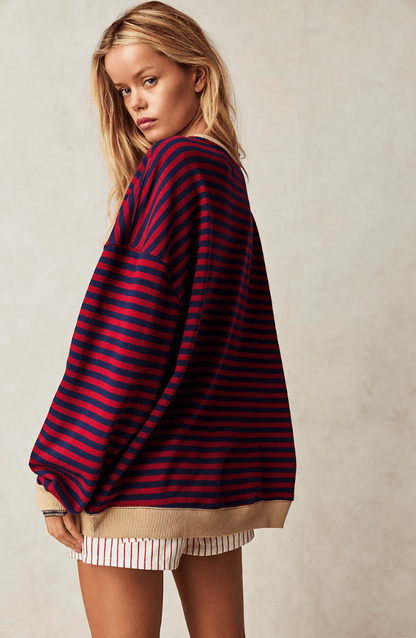 Sanne - Dames Oversized Longsleeve Top met Comfort Pasvorm en Strepen