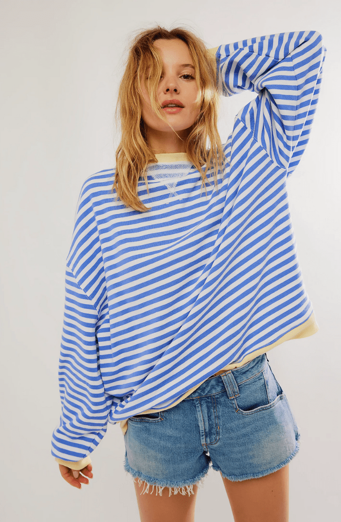 Sanne - Dames Oversized Longsleeve Top met Comfort Pasvorm en Strepen