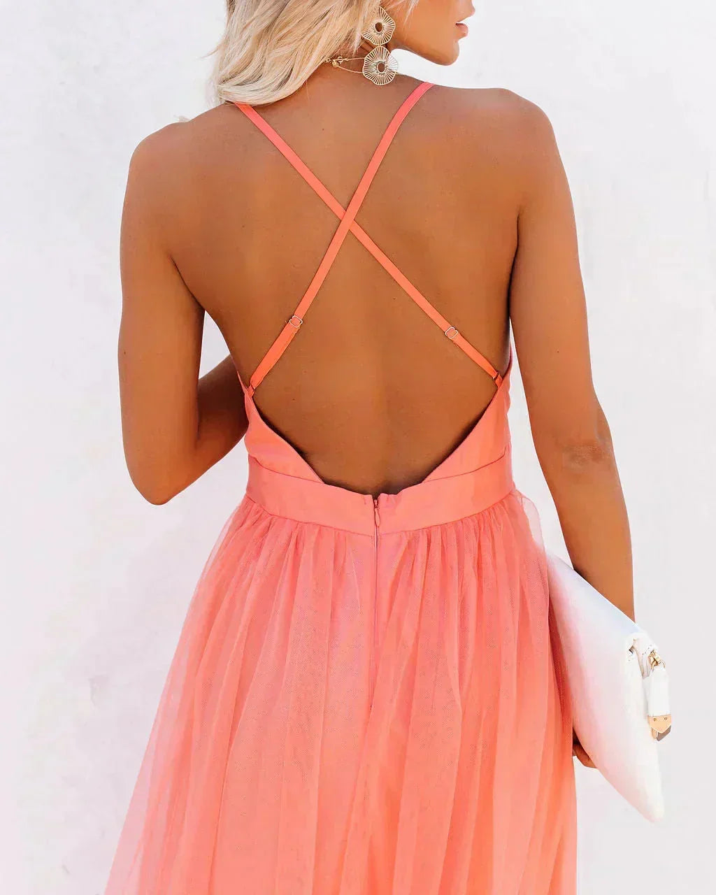 Sanne - Feestelijke Bruiloft Gastenjurk Dames met Diepe V-hals en Bandjes