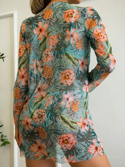 Sanne - Feestelijke Driedelige Bikini Set Dames met Cover-Up en Tropische Print