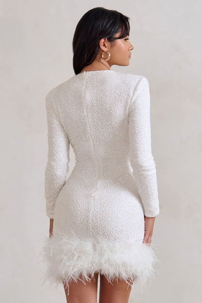 Sanne - Feestjurk dames mini elegant en aansluitend met glitter en lange mouw