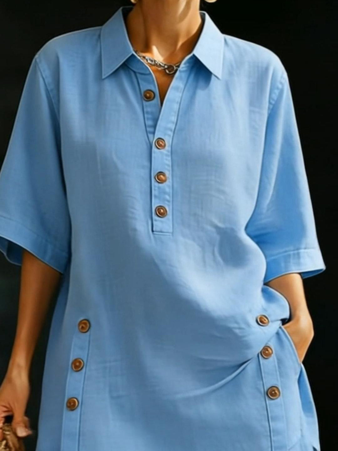 Sanne - Relaxte Linnen Zomerset Dames met Oversized Blouse en Shorts