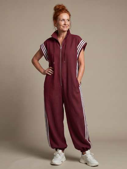 Sanne - Stoere Wijde Linnen Jumpsuit Dames met Capuchon en Ritssluiting