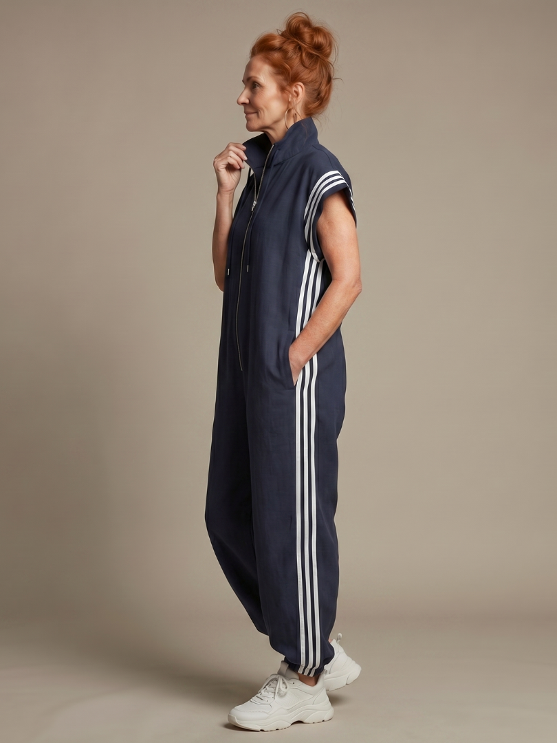 Sanne - Stoere Wijde Linnen Jumpsuit Dames met Capuchon en Ritssluiting