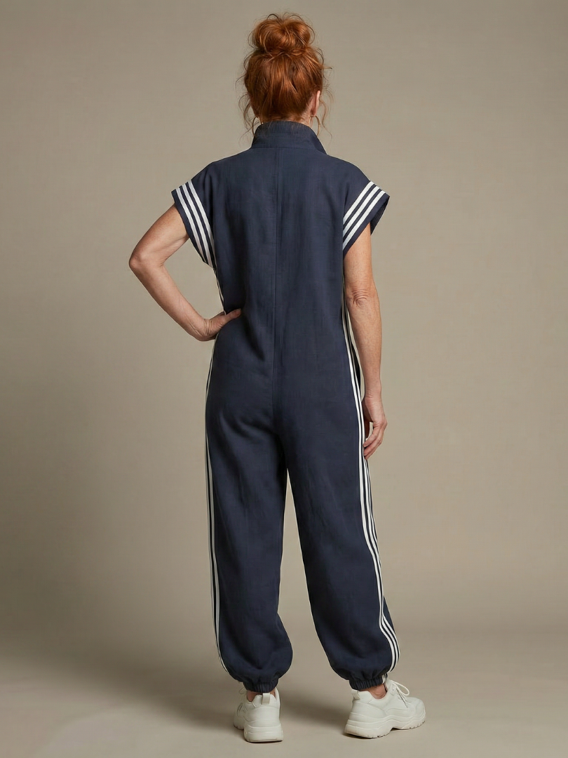 Sanne - Stoere Wijde Linnen Jumpsuit Dames met Capuchon en Ritssluiting