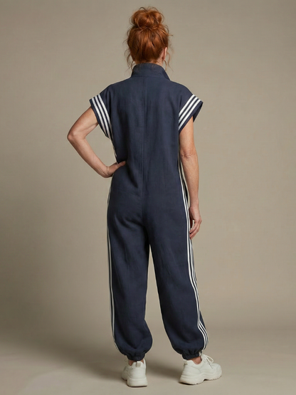 Sanne - Stoere Wijde Linnen Jumpsuit Dames met Capuchon en Ritssluiting