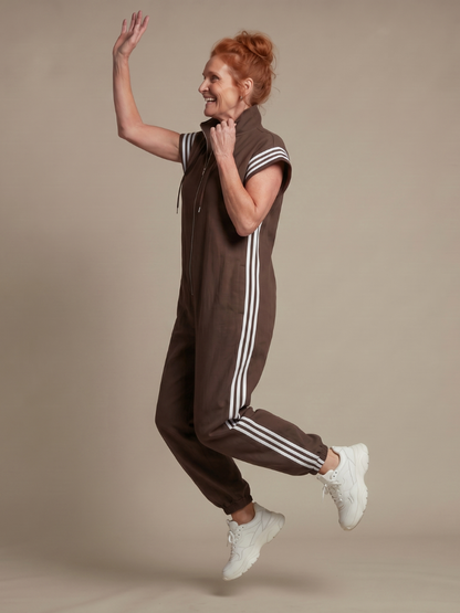 Sanne - Stoere Wijde Linnen Jumpsuit Dames met Capuchon en Ritssluiting