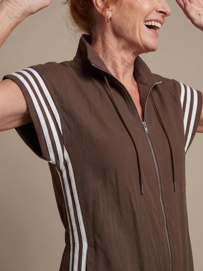 Sanne - Stoere Wijde Linnen Jumpsuit Dames met Capuchon en Ritssluiting