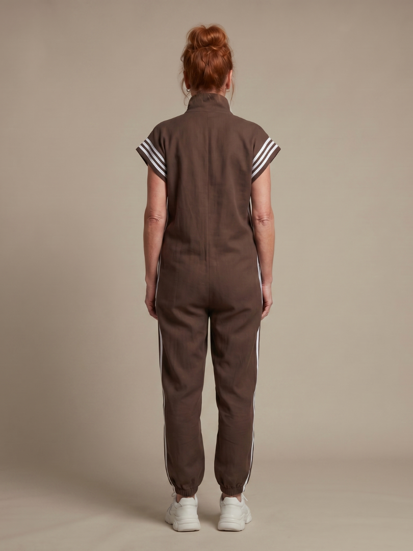 Sanne - Stoere Wijde Linnen Jumpsuit Dames met Capuchon en Ritssluiting