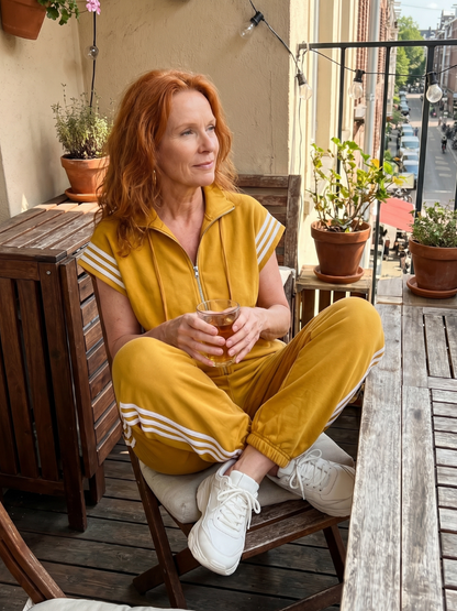Sanne - Stoere Wijde Linnen Jumpsuit Dames met Capuchon en Ritssluiting