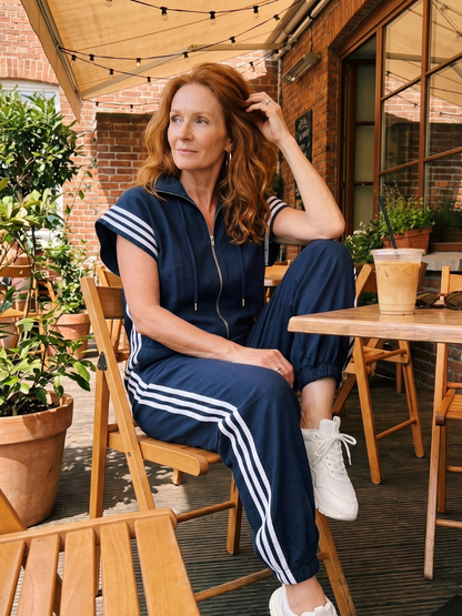 Sanne - Stoere Wijde Linnen Jumpsuit Dames met Capuchon en Ritssluiting