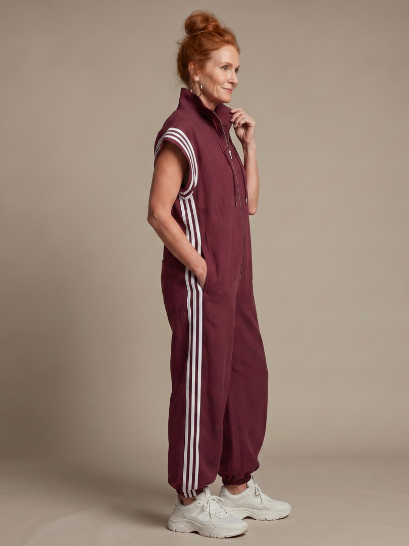Sanne - Stoere Wijde Linnen Jumpsuit Dames met Capuchon en Ritssluiting