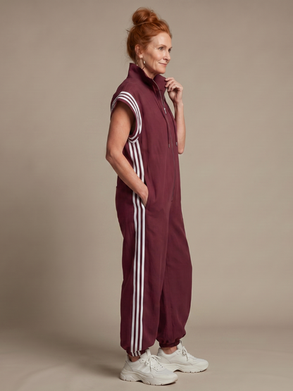 Sanne - Stoere Wijde Linnen Jumpsuit Dames met Capuchon en Ritssluiting