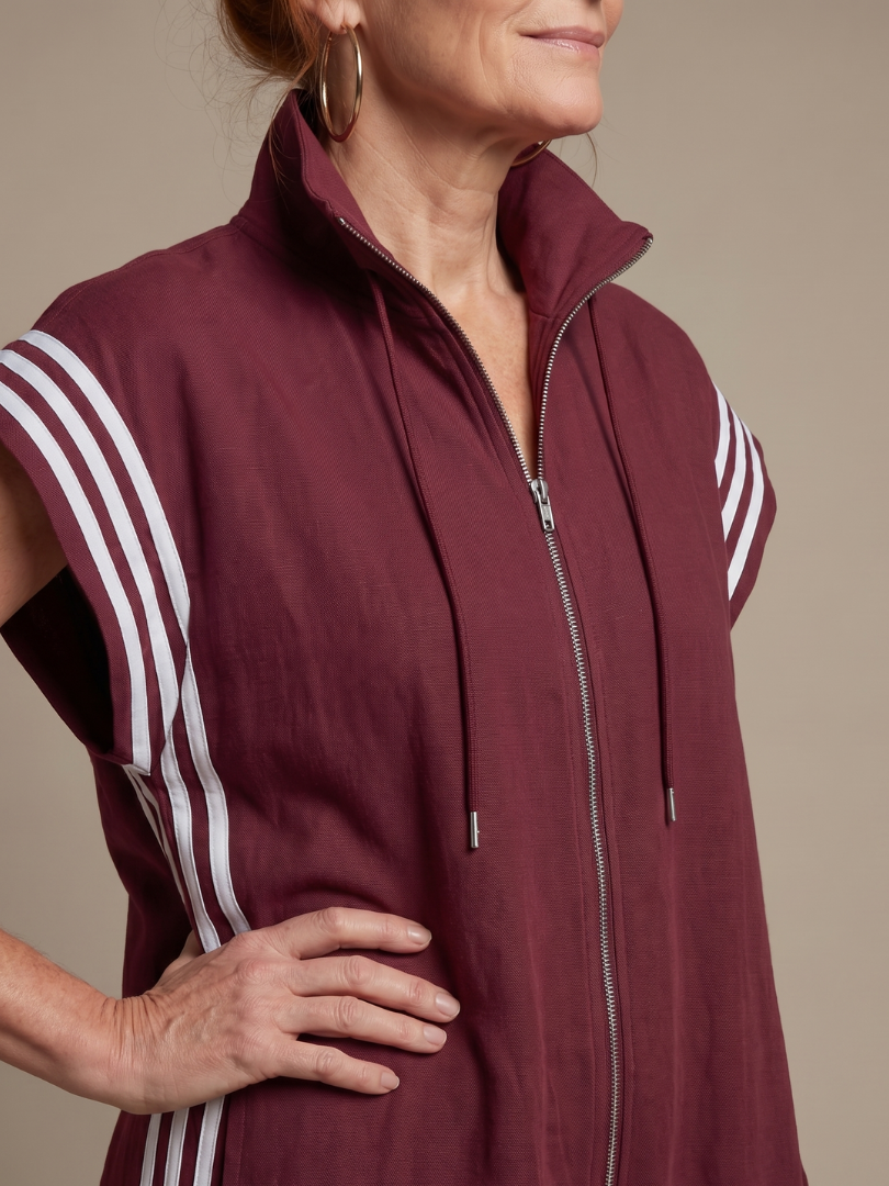 Sanne - Stoere Wijde Linnen Jumpsuit Dames met Capuchon en Ritssluiting