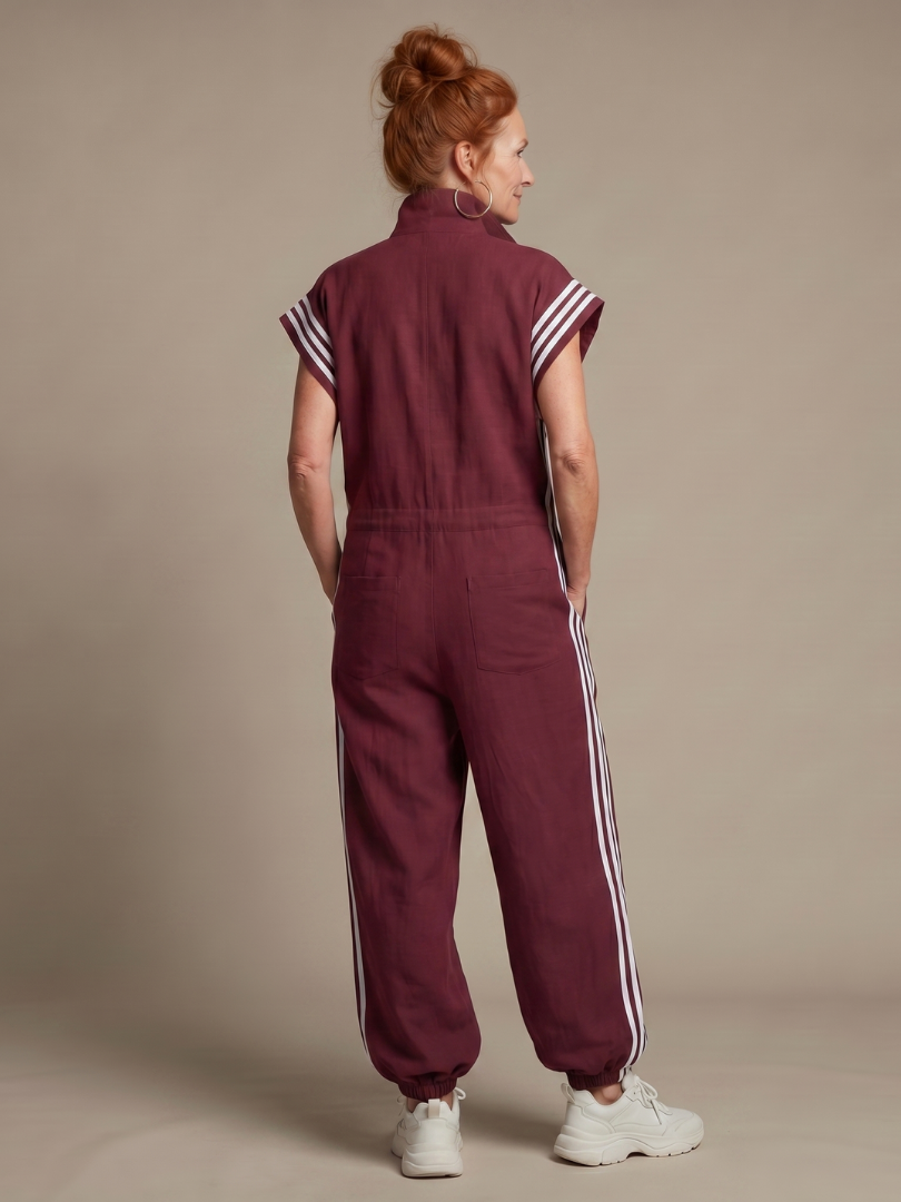 Sanne - Stoere Wijde Linnen Jumpsuit Dames met Capuchon en Ritssluiting