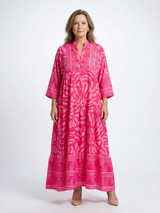 Sanne - Trendy Grote Maten Maxi Jurk Dames met Grafische Print en Getailleerde Pasvorm