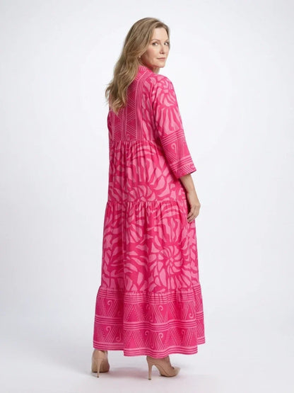 Sanne - Trendy Grote Maten Maxi Jurk Dames met Grafische Print en Getailleerde Pasvorm