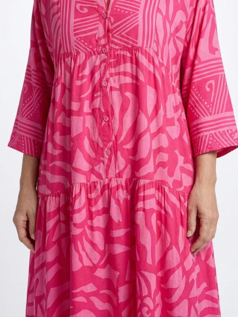 Sanne - Trendy Grote Maten Maxi Jurk Dames met Grafische Print en Getailleerde Pasvorm