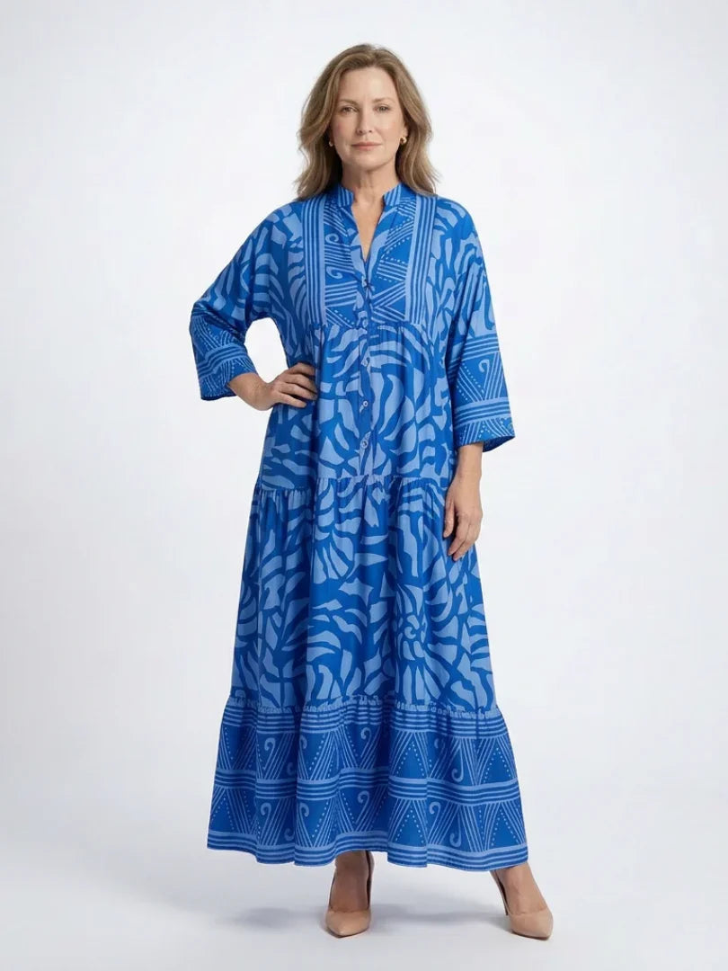 Sanne - Trendy Grote Maten Maxi Jurk Dames met Grafische Print en Getailleerde Pasvorm