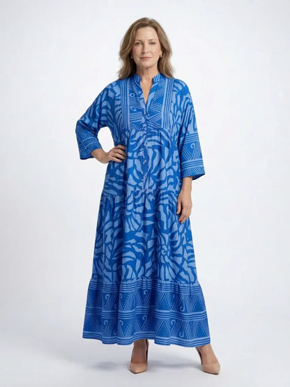 Sanne - Trendy Grote Maten Maxi Jurk Dames met Grafische Print en Getailleerde Pasvorm