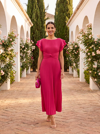 Sanne - Trendy Maxi Jurk Dames met Plissé en Vleugelmouwen