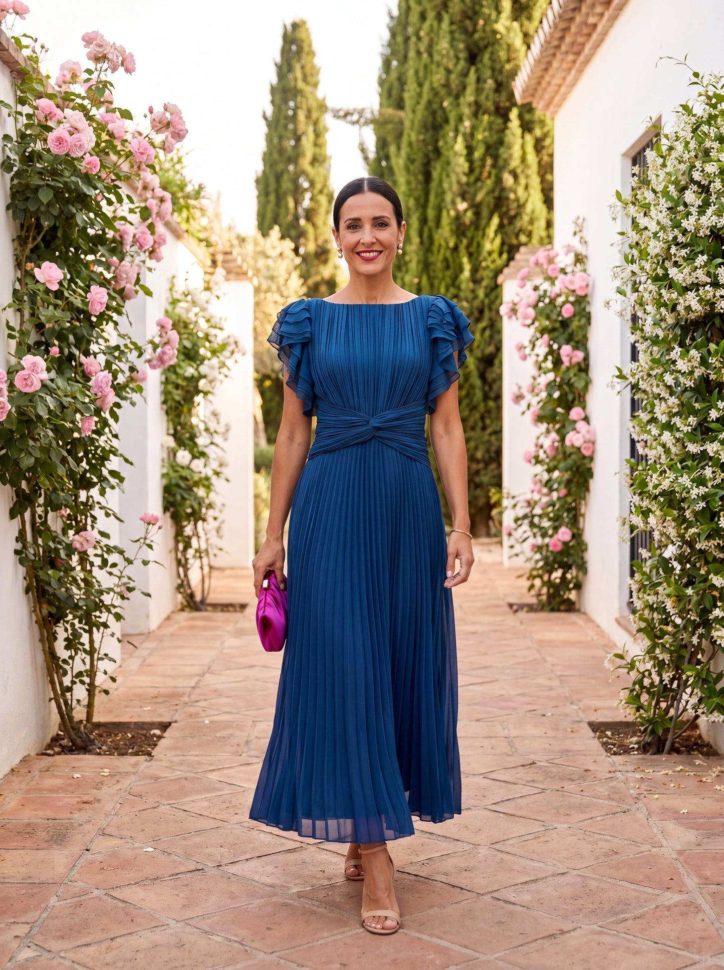 Sanne - Trendy Maxi Jurk Dames met Plissé en Vleugelmouwen