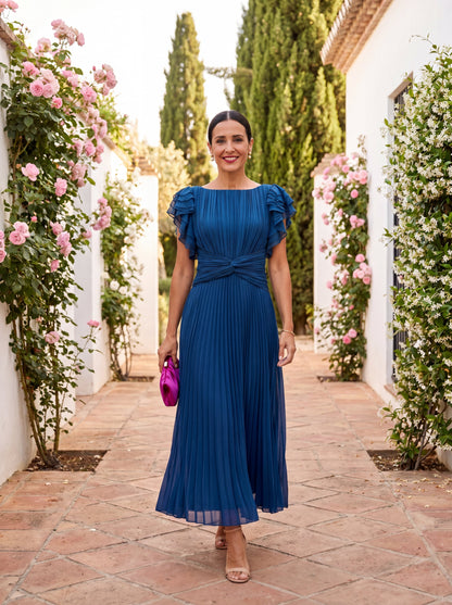 Sanne - Trendy Maxi Jurk Dames met Plissé en Vleugelmouwen