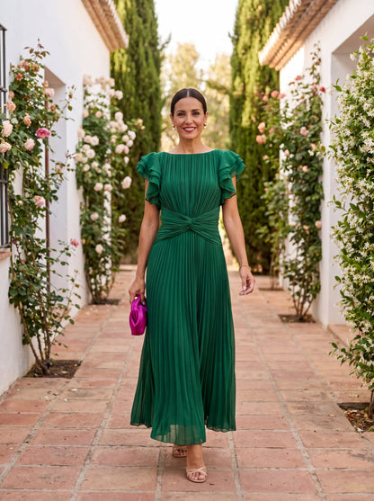 Sanne - Trendy Maxi Jurk Dames met Plissé en Vleugelmouwen