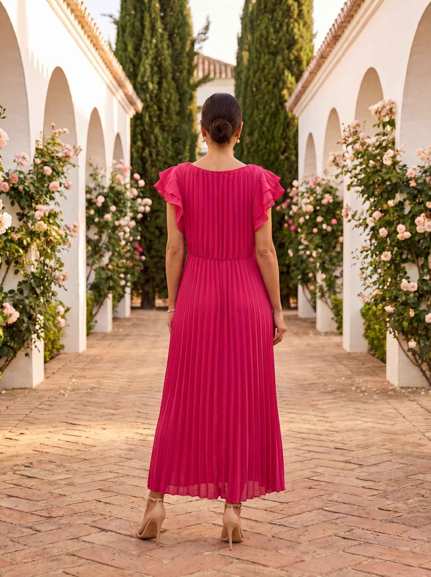 Sanne - Trendy Maxi Jurk Dames met Plissé en Vleugelmouwen