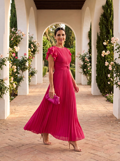 Sanne - Trendy Maxi Jurk Dames met Plissé en Vleugelmouwen