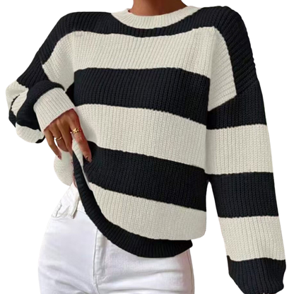 Sanne - Trui dames oversized en warm ribgebreid met ronde hals