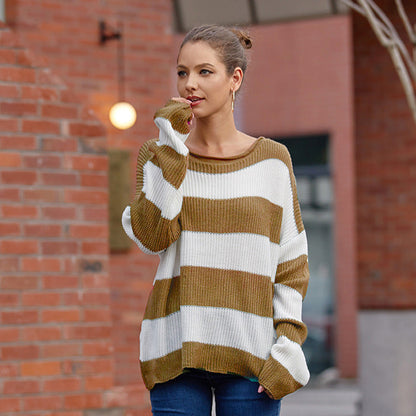 Sanne - Trui dames oversized en warm ribgebreid met ronde hals