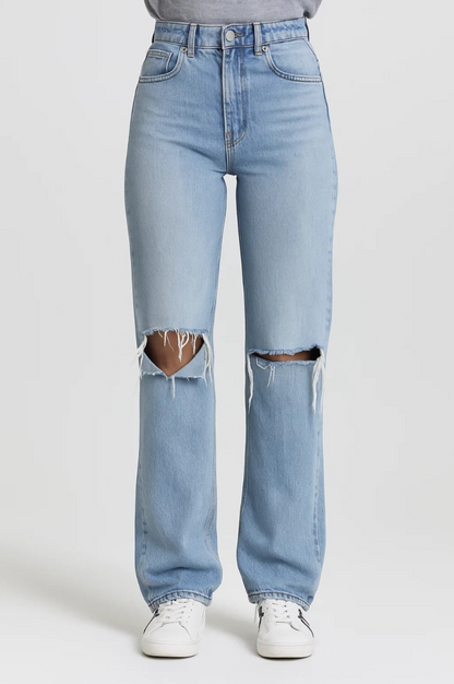 Jeans Dames - High Waist Straight Fit met Ripped Knie | Casual