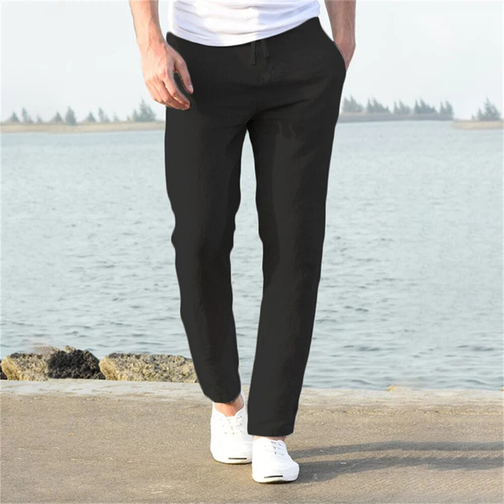 Sem - Casual Linnen Broek Heren met Rechte Pijp en Trekkoord