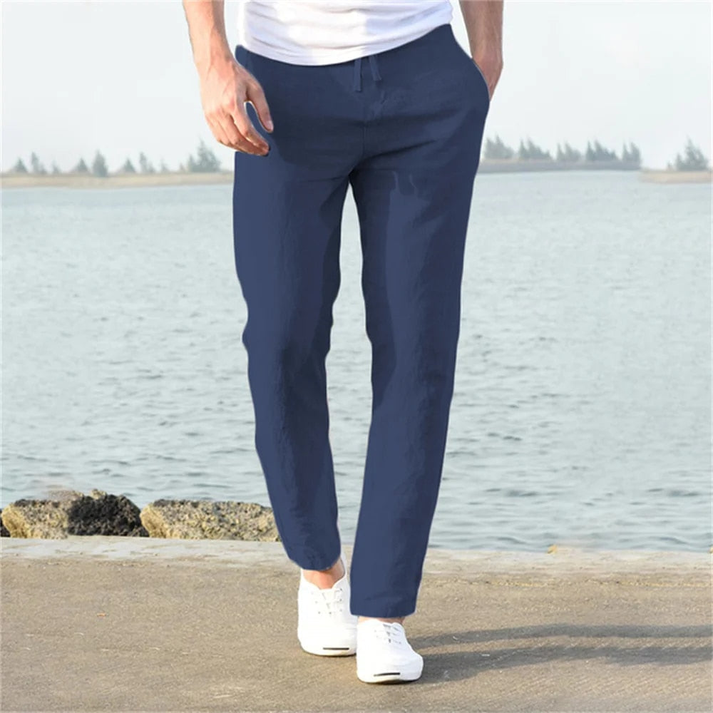 Sem - Casual Linnen Broek Heren met Rechte Pijp en Trekkoord