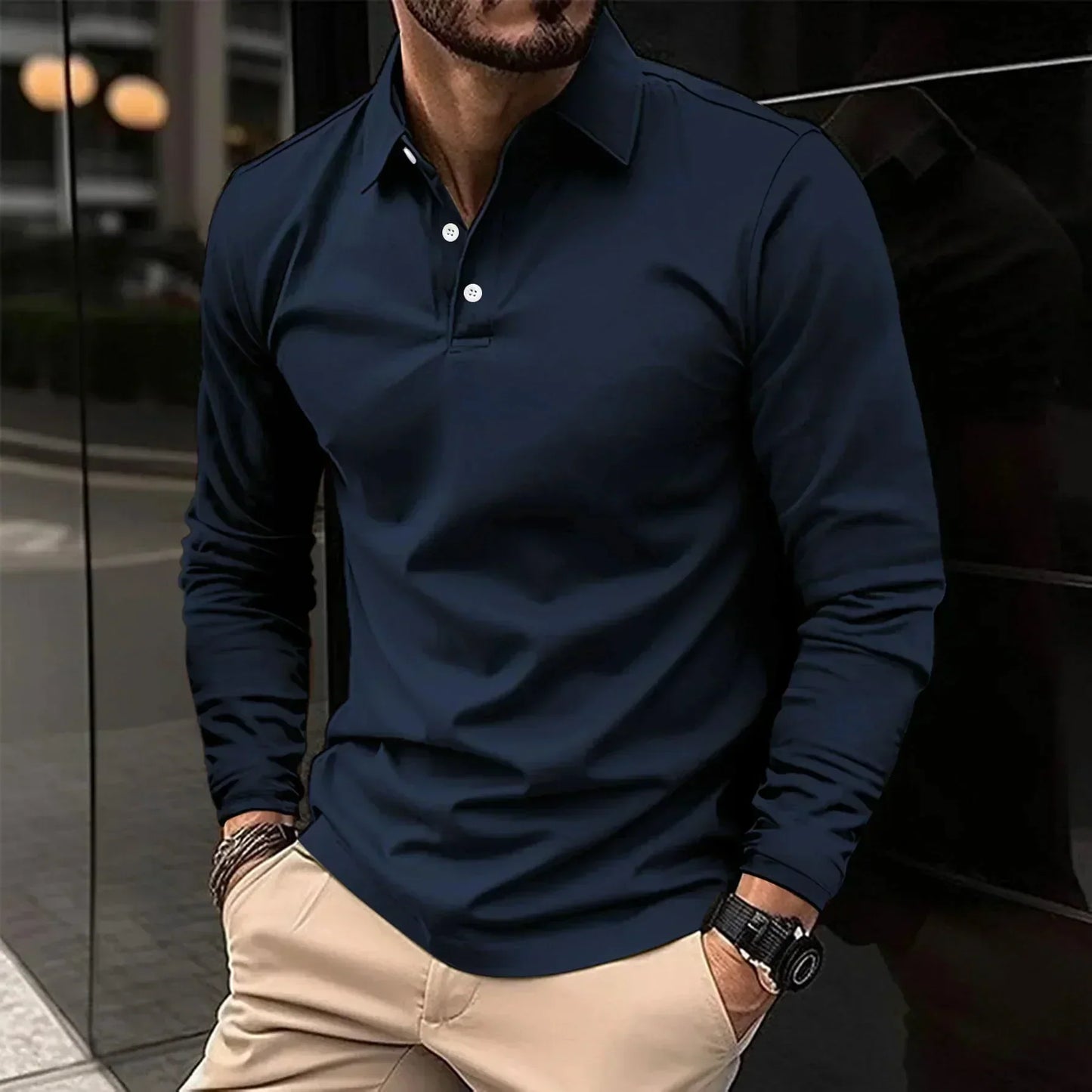Sem - Klassieke Polo Heren Longsleeve met Kraag en Knoopsluiting